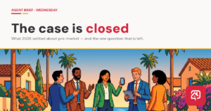 Illustrated group of agents talking with the headline The case is closed